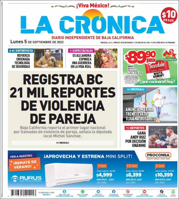 Portada de La Crónica de Baja California (México)