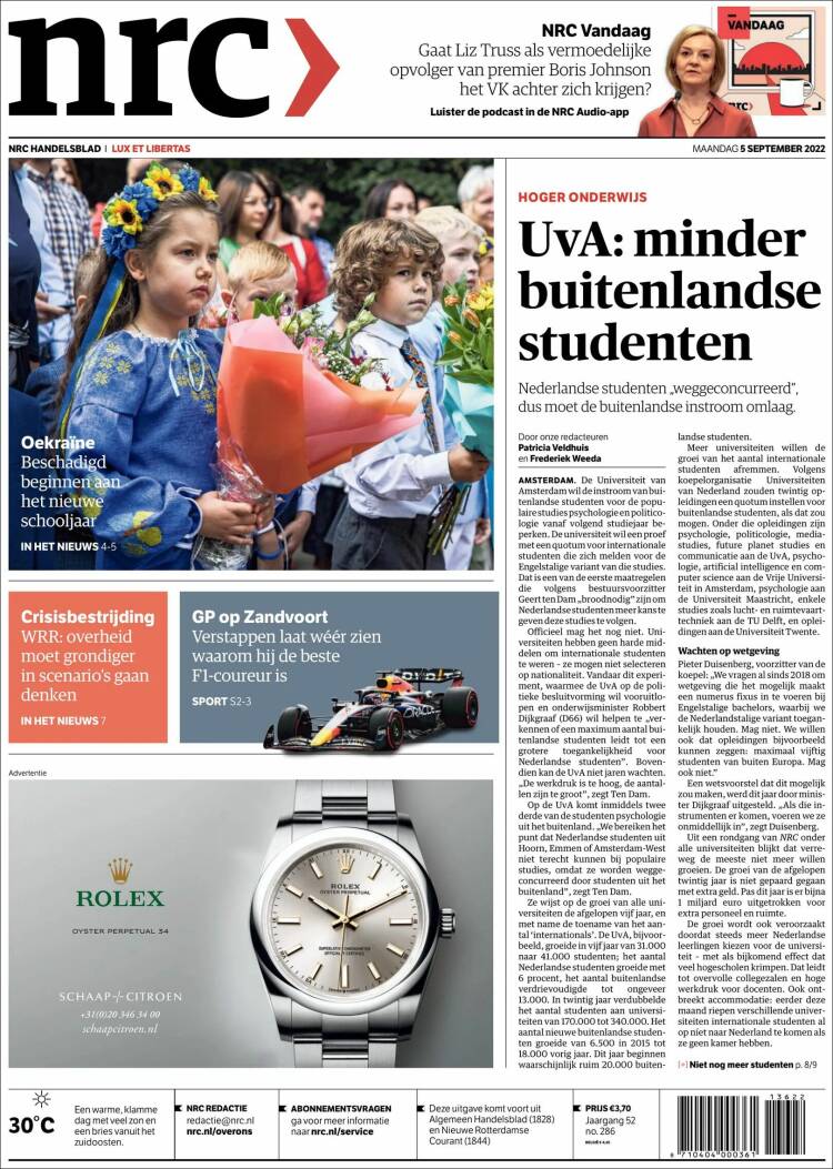 Portada de NRC Handelsblad (Pa&iacute;ses Bajos)