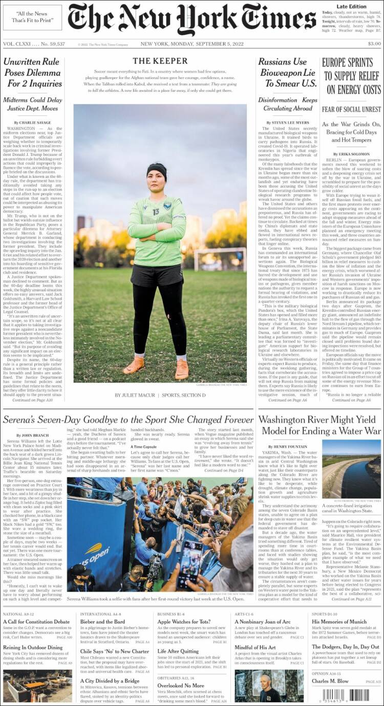 Portada de New York Times (USA)