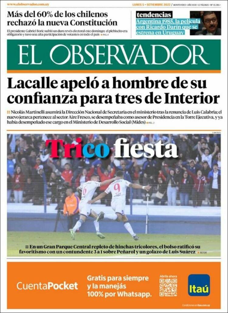 Portada de El Observador (Uruguay)