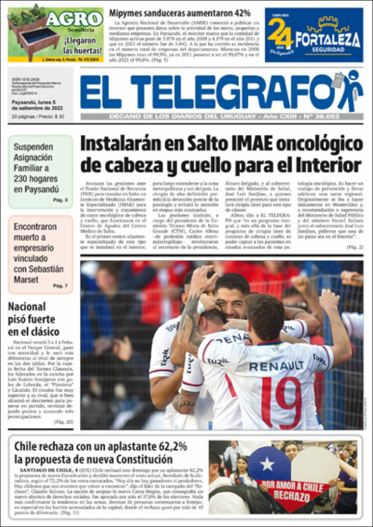Portada de El Telégrafo (Uruguay)