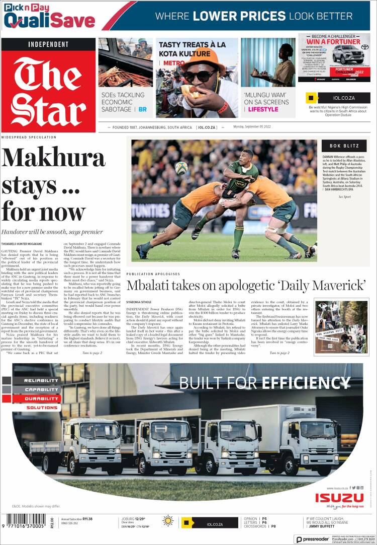 Portada de The Star (Sud&aacute;frica)