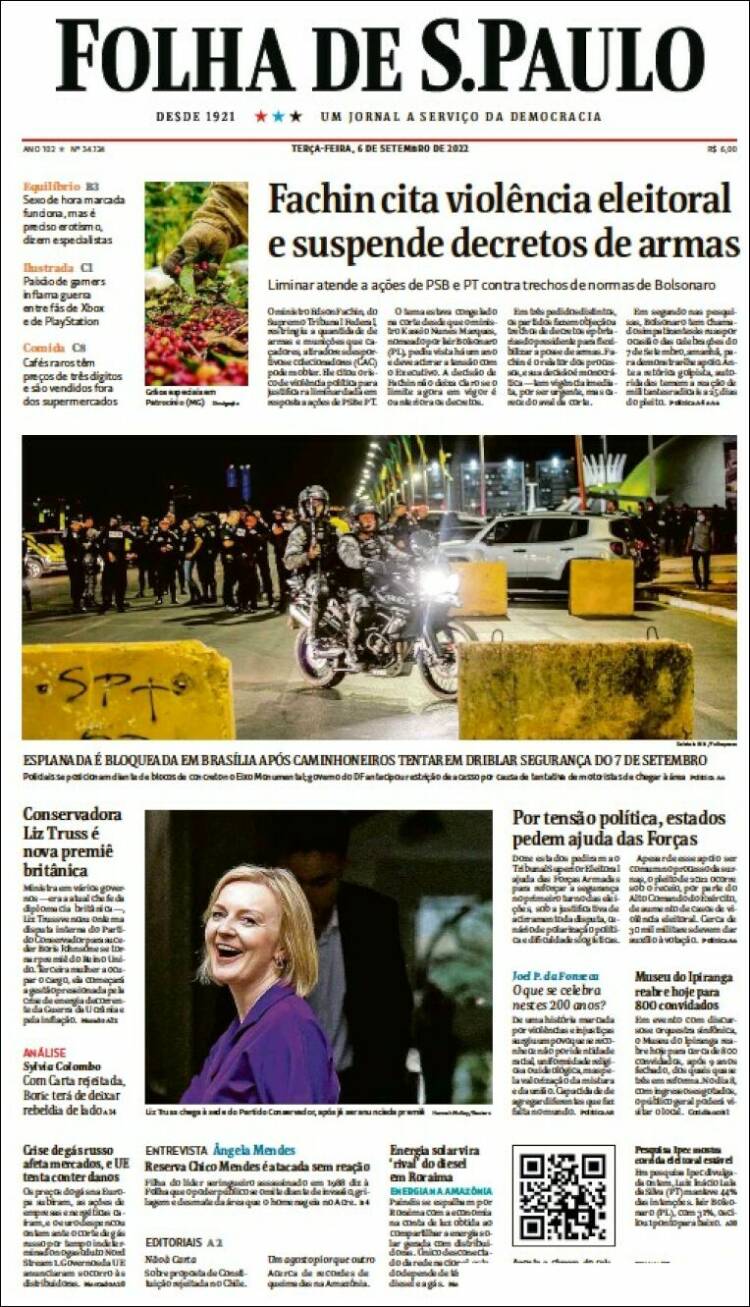 Portada de Folha de São Paulo (Brasil)