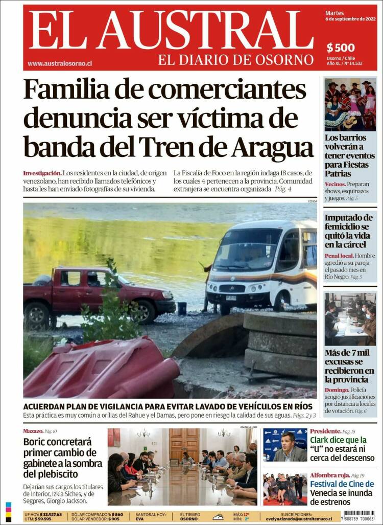 Portada de El Austral de Osorno (Chile)