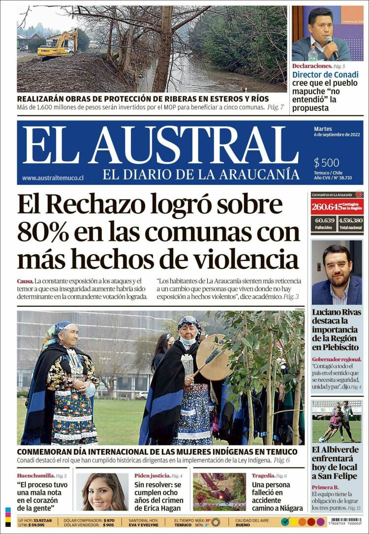 Portada de El Austral de Temuco (Chile)