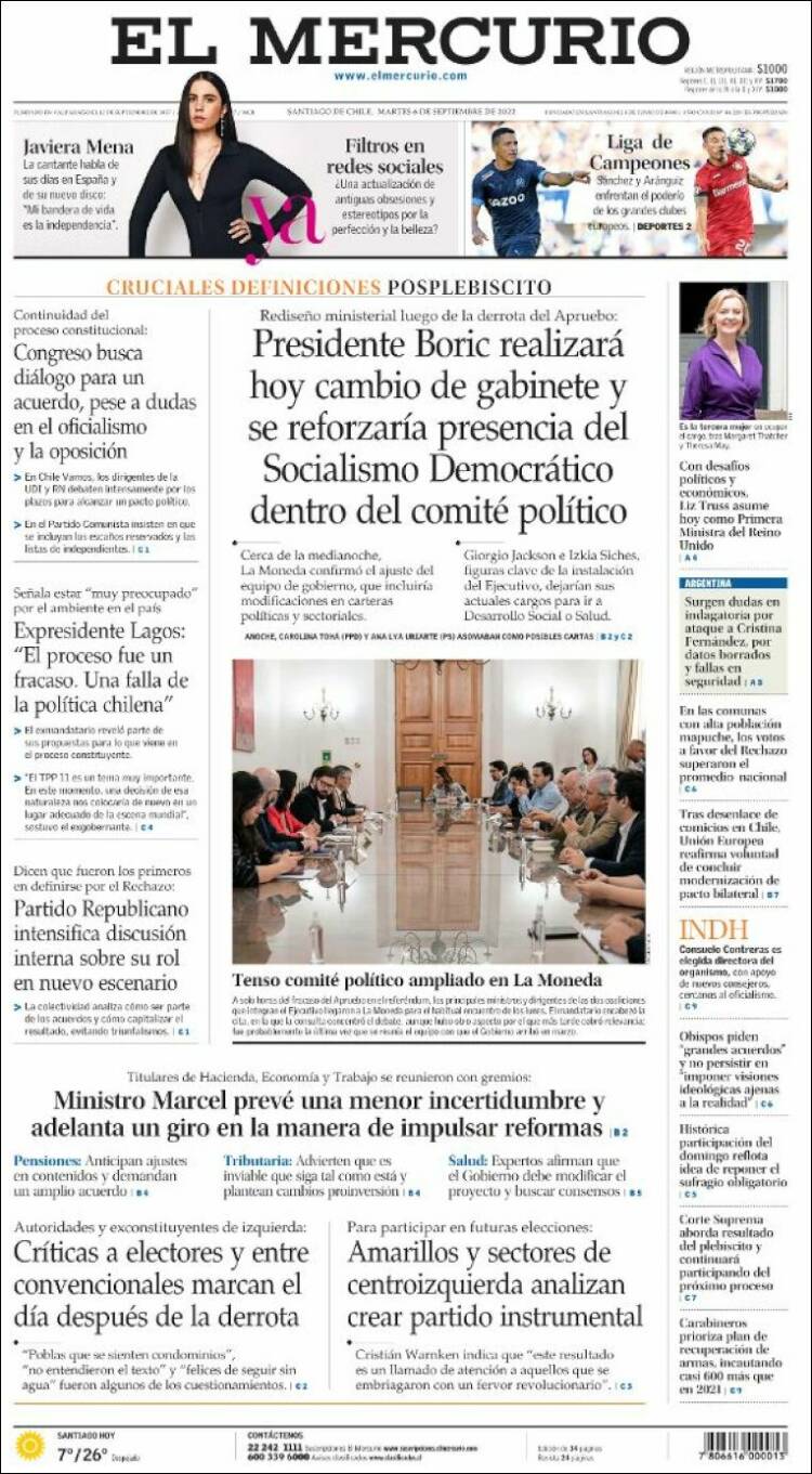 Portada de El Mercurio (Chile)