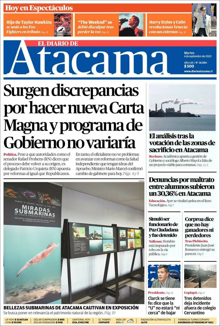 Portada de Diario de Atacama (Chile)