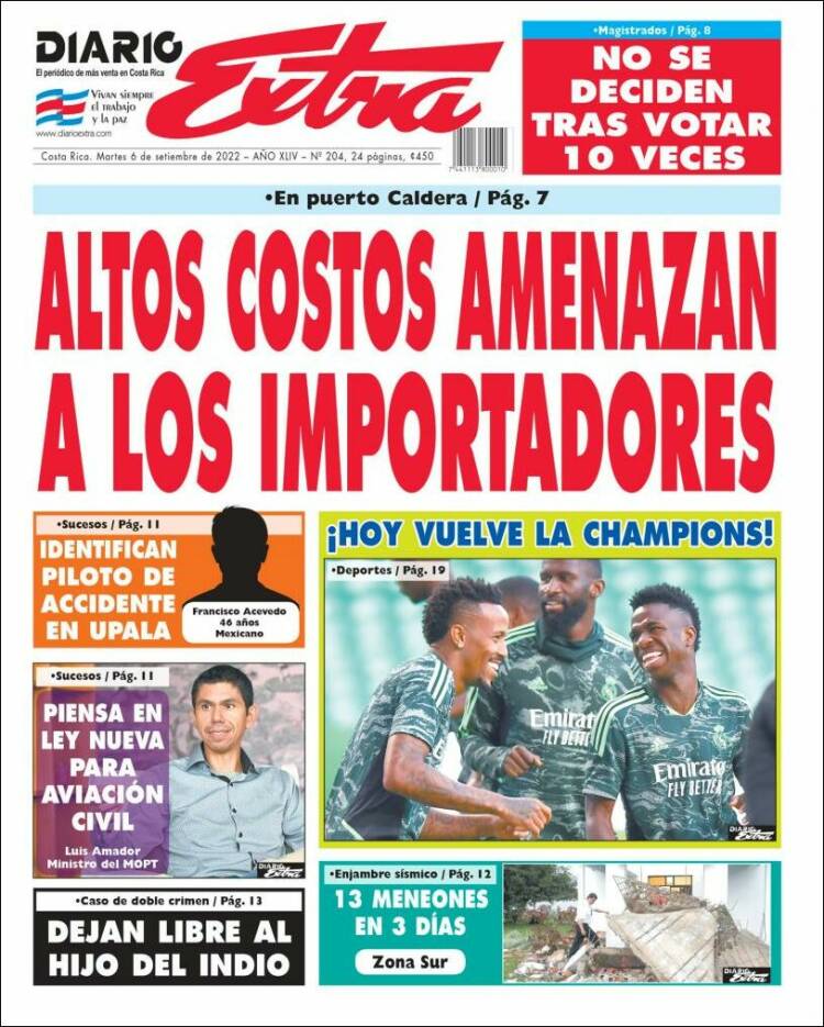 Portada de Diario Extra (Costa Rica)