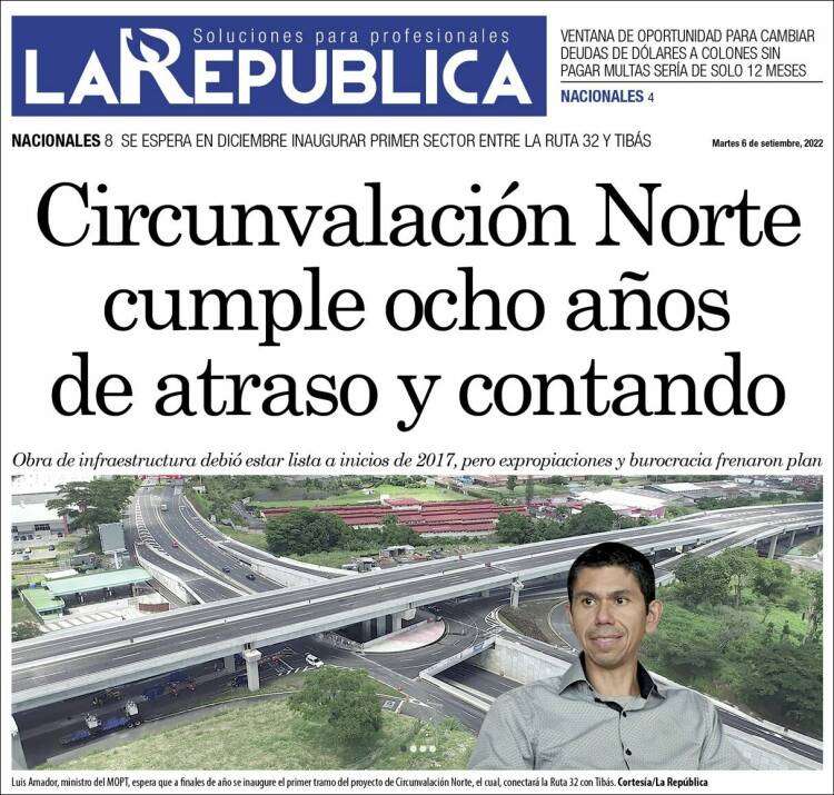 Portada de La República (Costa Rica)