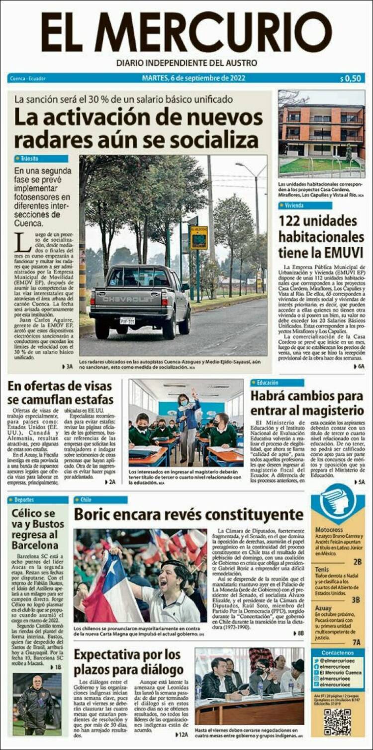 Portada de Diario El Mercurio (Ecuador)