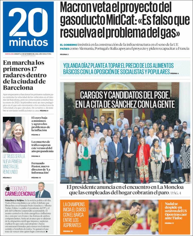 Portada de 20 Minutos - Barcelona (España)