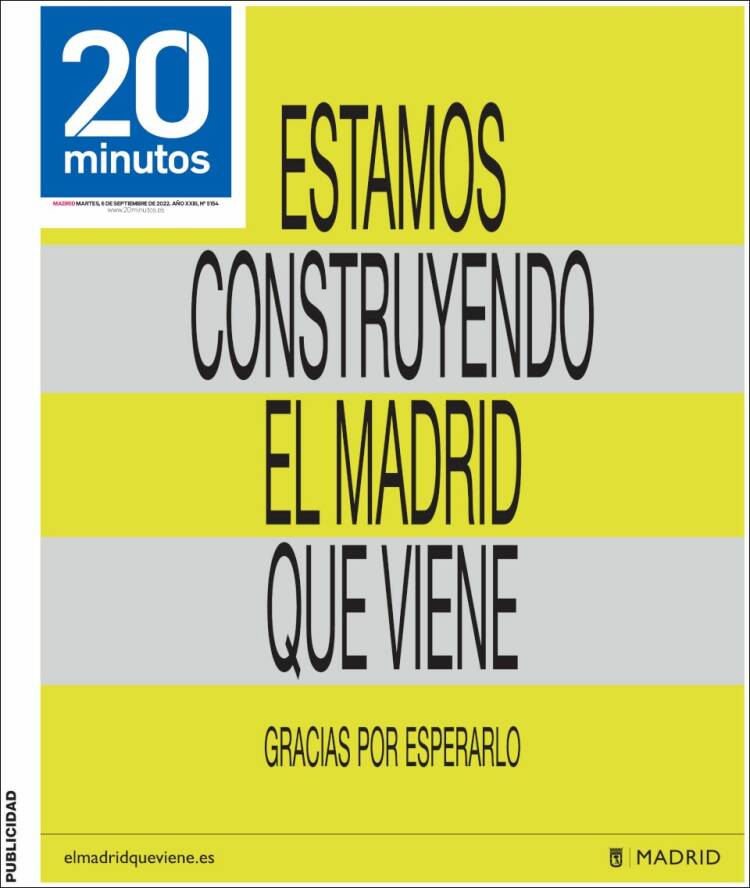Portada de 20 Minutos - Madrid (España)
