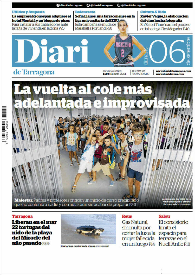 Portada de Diari de Tarragona (España)