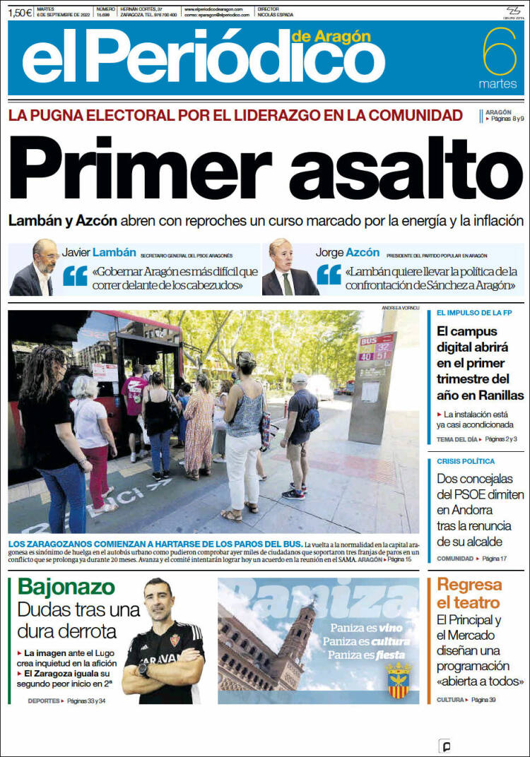 Portada de El Periódico de Aragón (España)