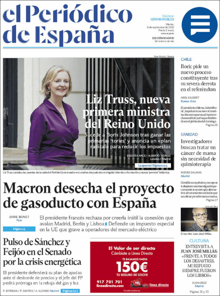 Portada de El Periódico de España (España)