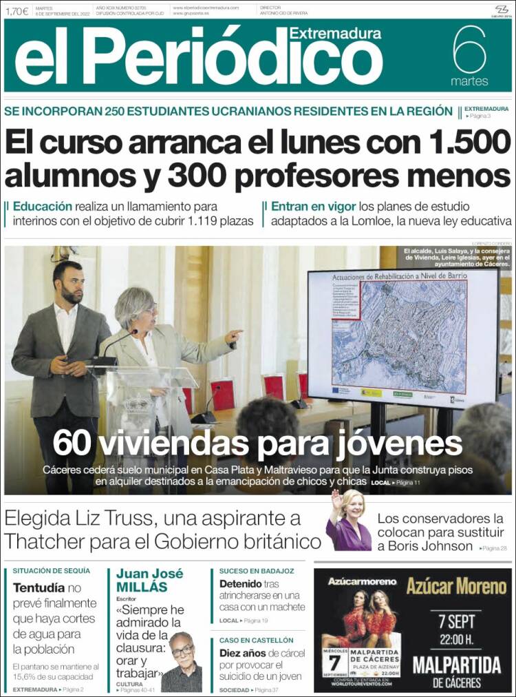 Portada de El Periódico de Extremadura (España)