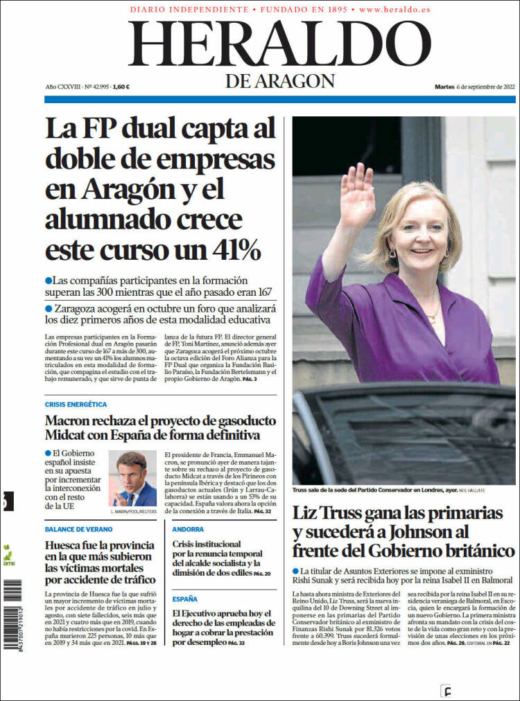 Portada de Heraldo de Aragón (España)