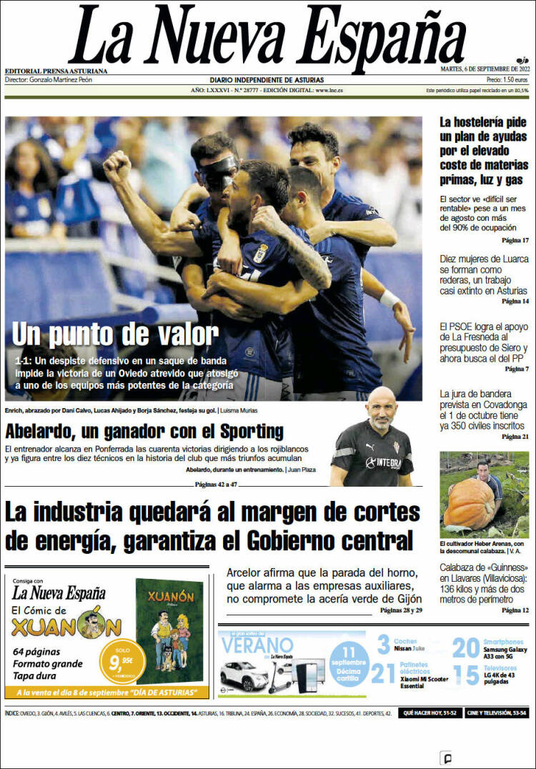Portada de La Nueva España (España)