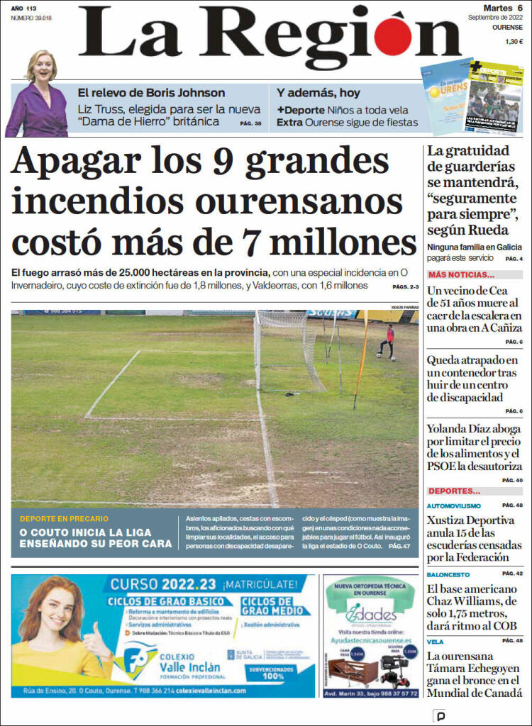 Portada de La Región de Ourense (España)