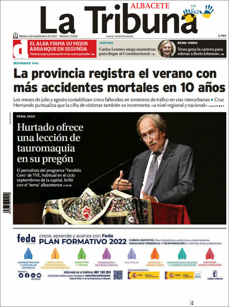 Portada de La Tribuna de Albacete (España)