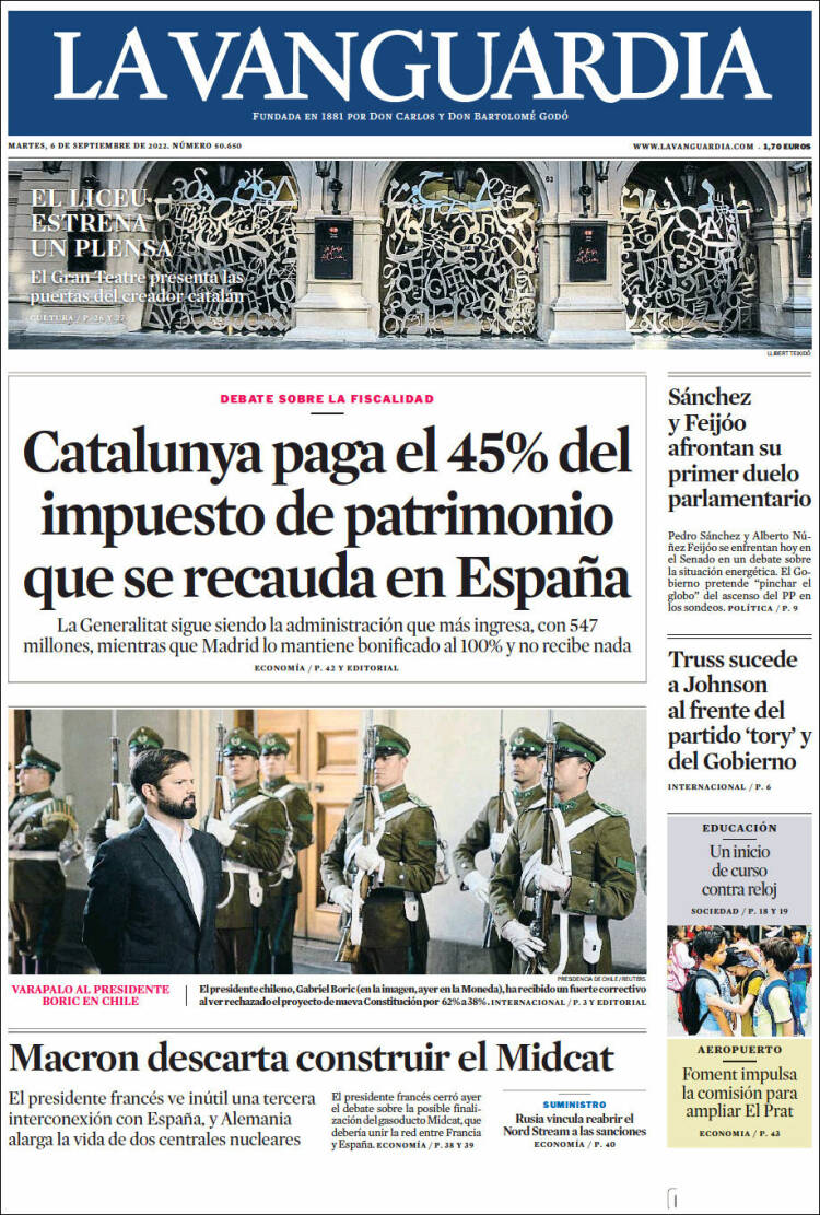 Portada de La Vanguardia (España)