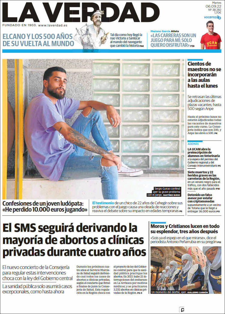 Portada de La Verdad de Murcia (España)