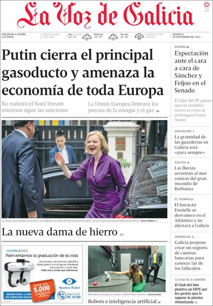 Portada de La Voz de Galicia (España)