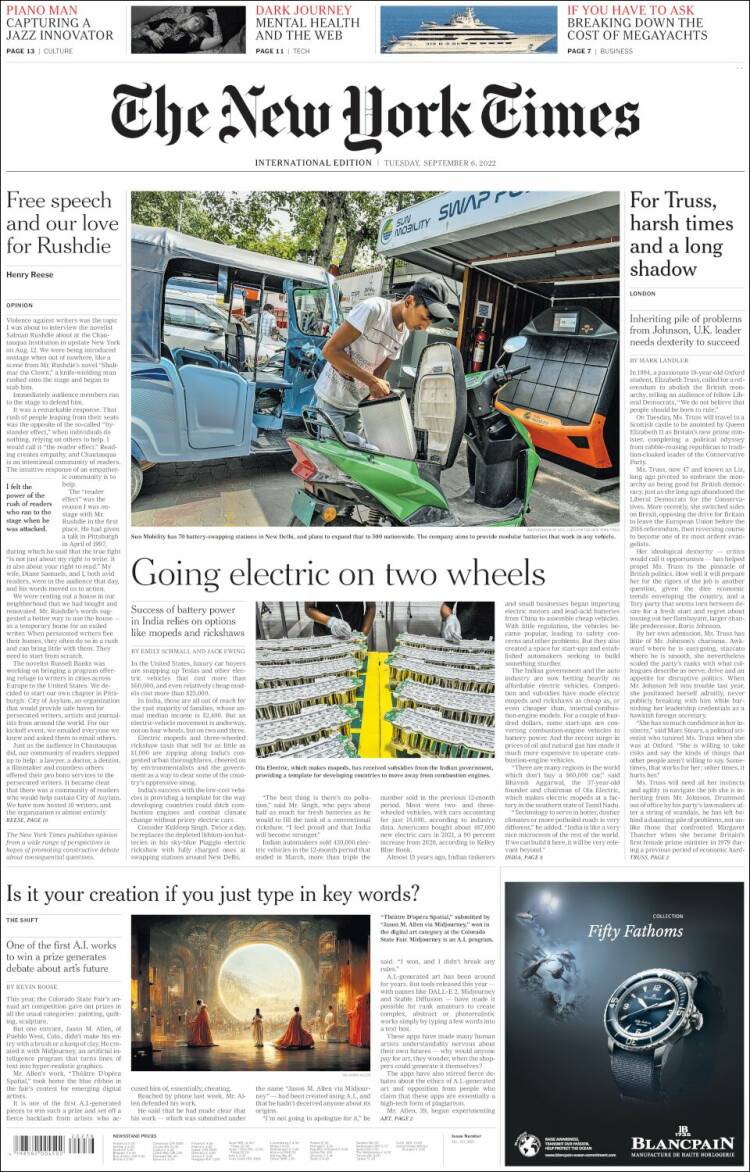 Portada de International New York Times (Europa)