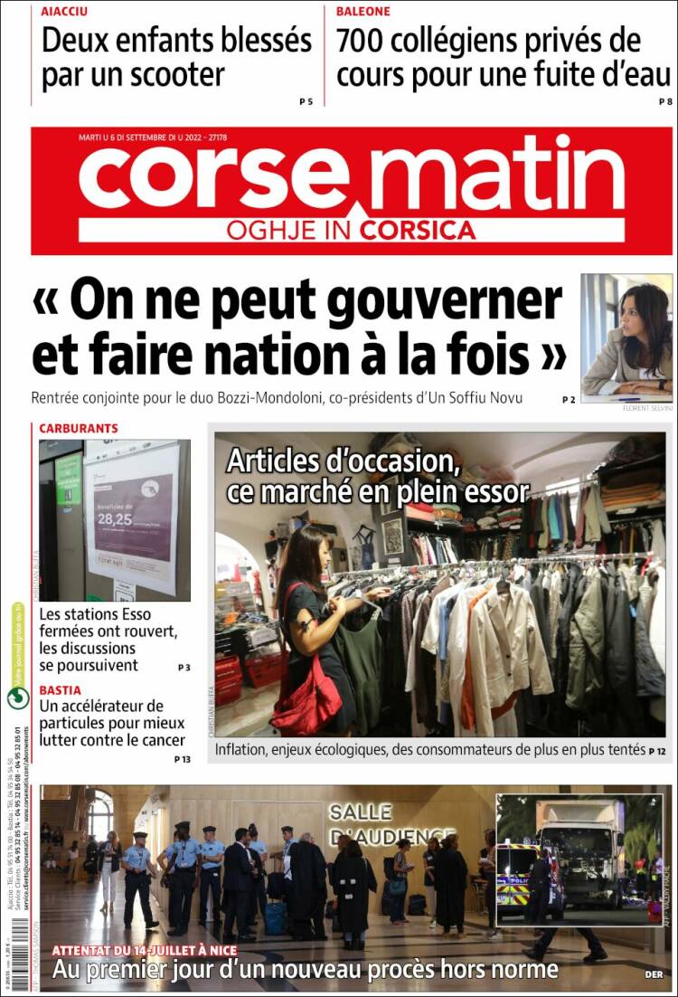 Portada de Corse-Matin (Francia)