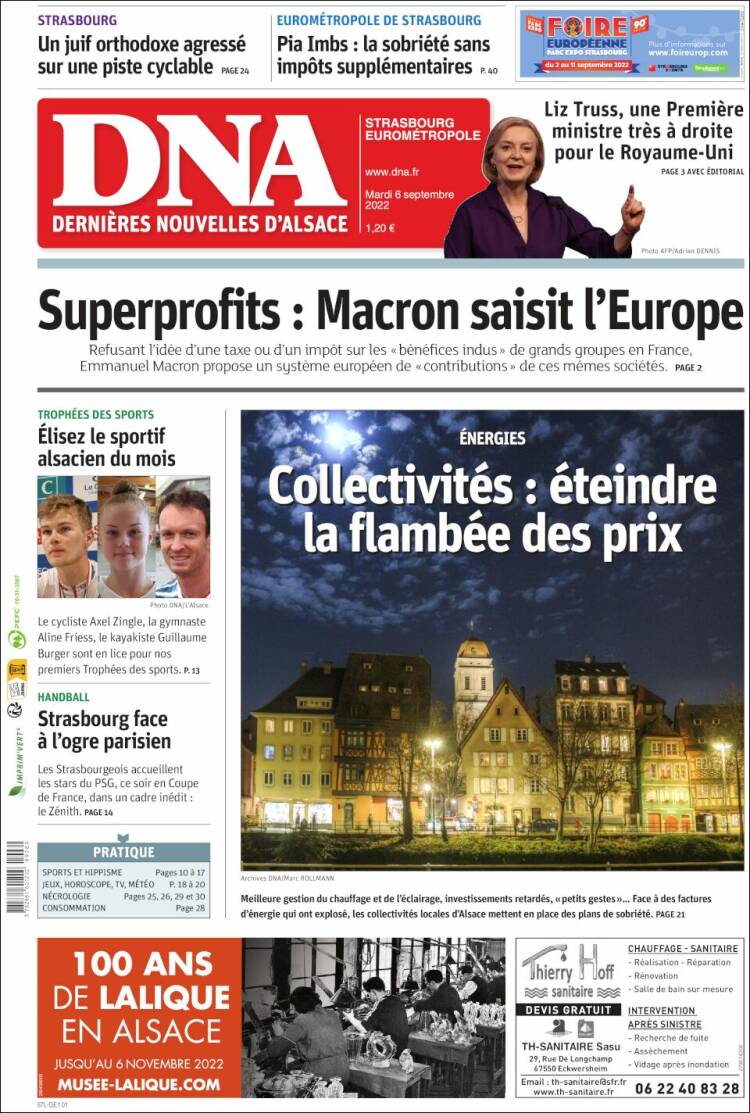 Portada de Les Dernières Nouvelles d'Alsace (Francia)