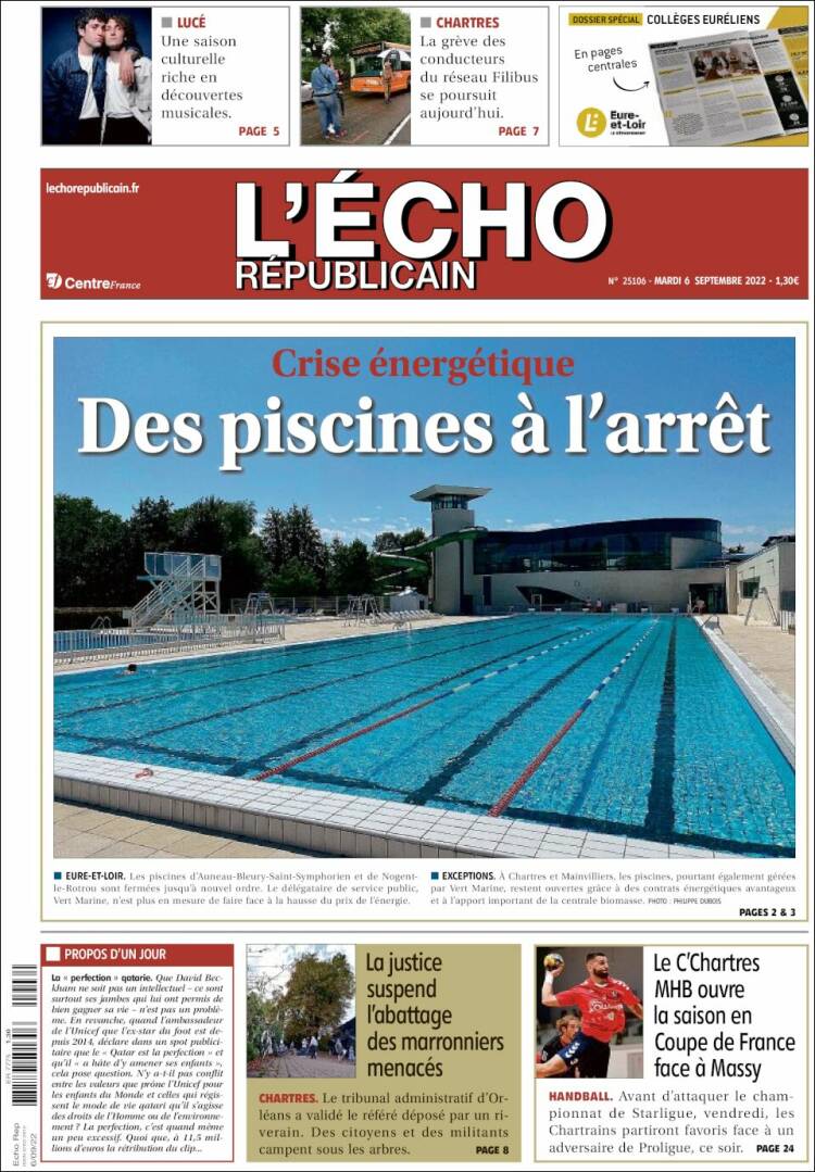 Portada de L'Echo Républicain (Francia)