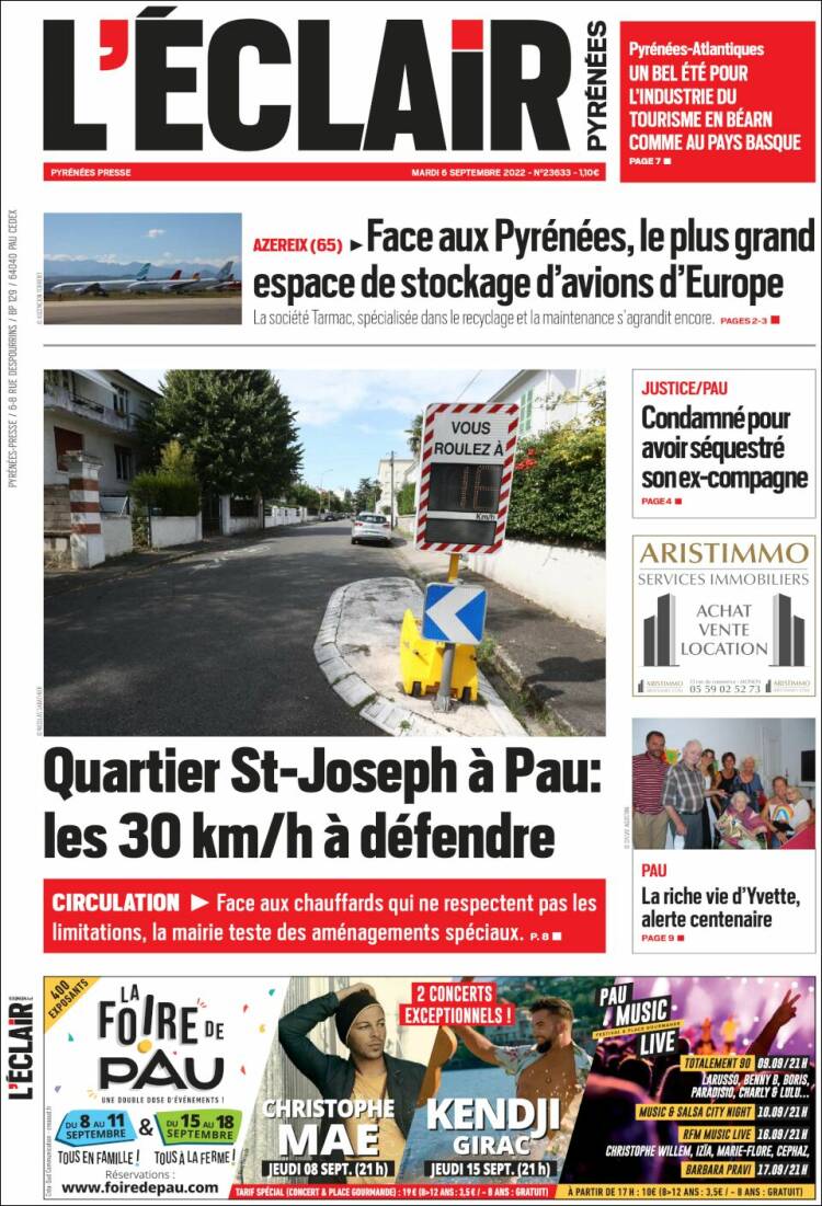 Portada de L'Eclair des Pyrénées (Francia)