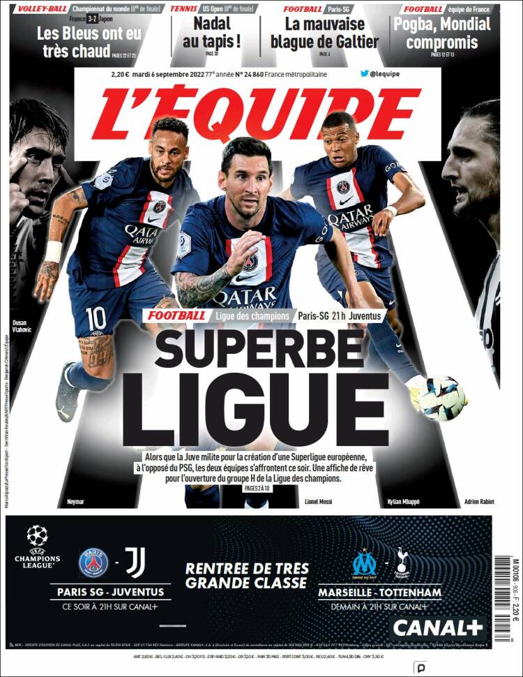 Portada de L'Equipe (Francia)