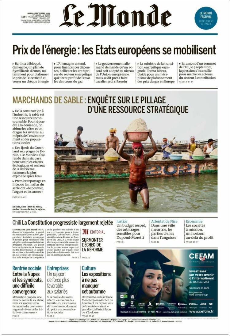 Portada de Le Monde (Francia)