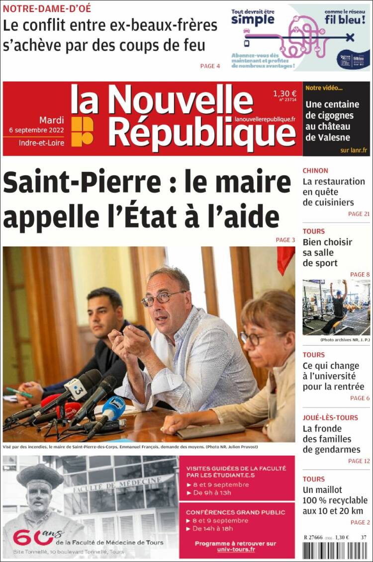 Portada de La Nouvelle Republique (Francia)