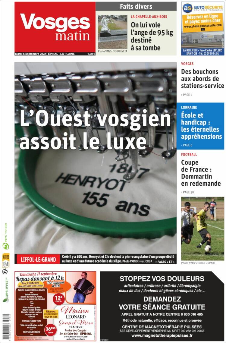 Portada de Vosges Matin (Francia)
