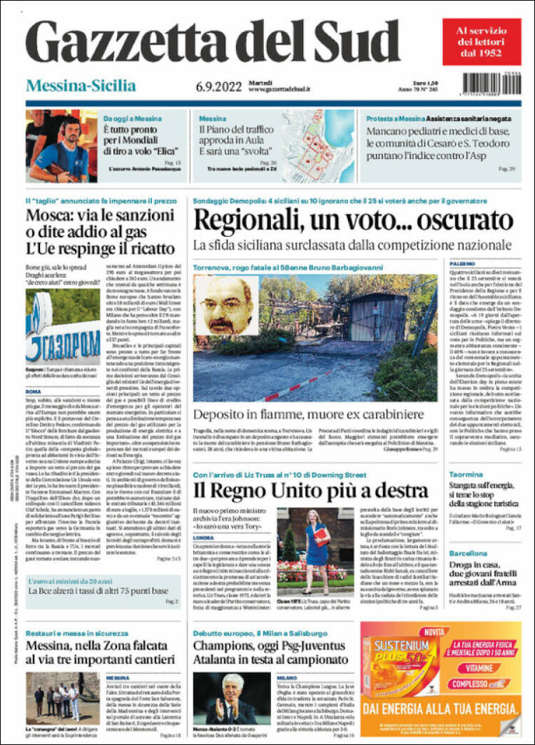 Portada de Gazzetta del Sud (Italia)