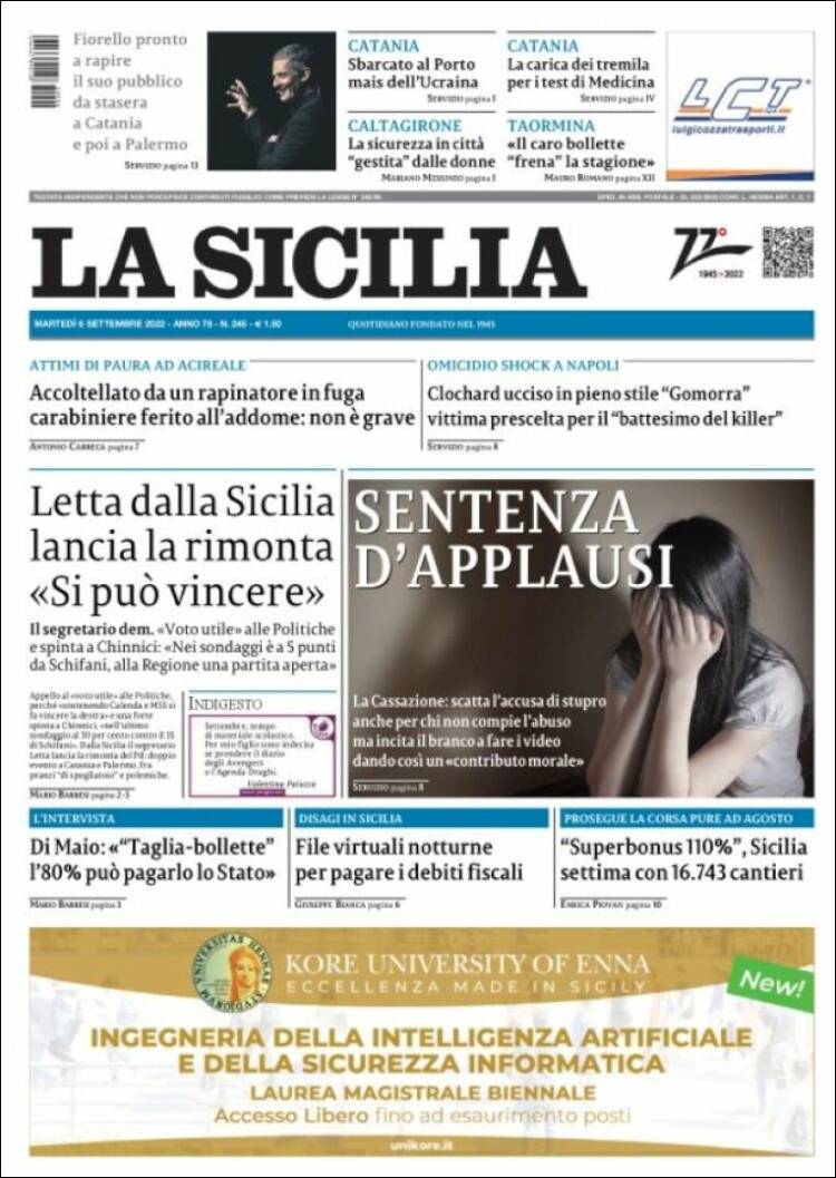 Portada de La Sicilia (Italia)