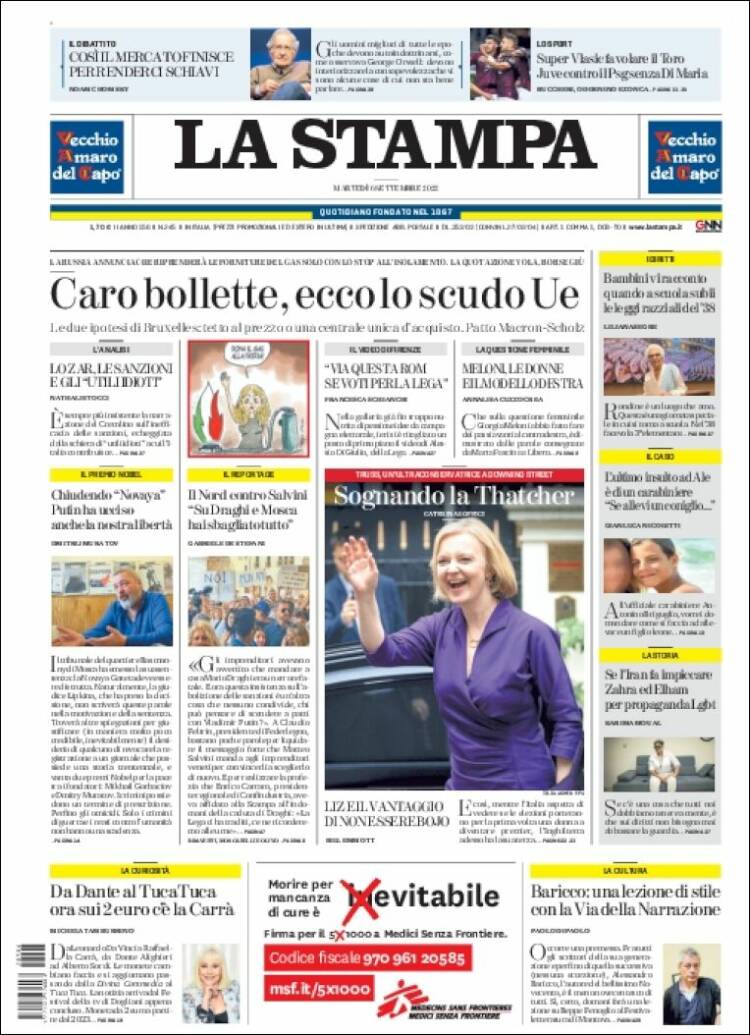 Portada de La Stampa (Italia)