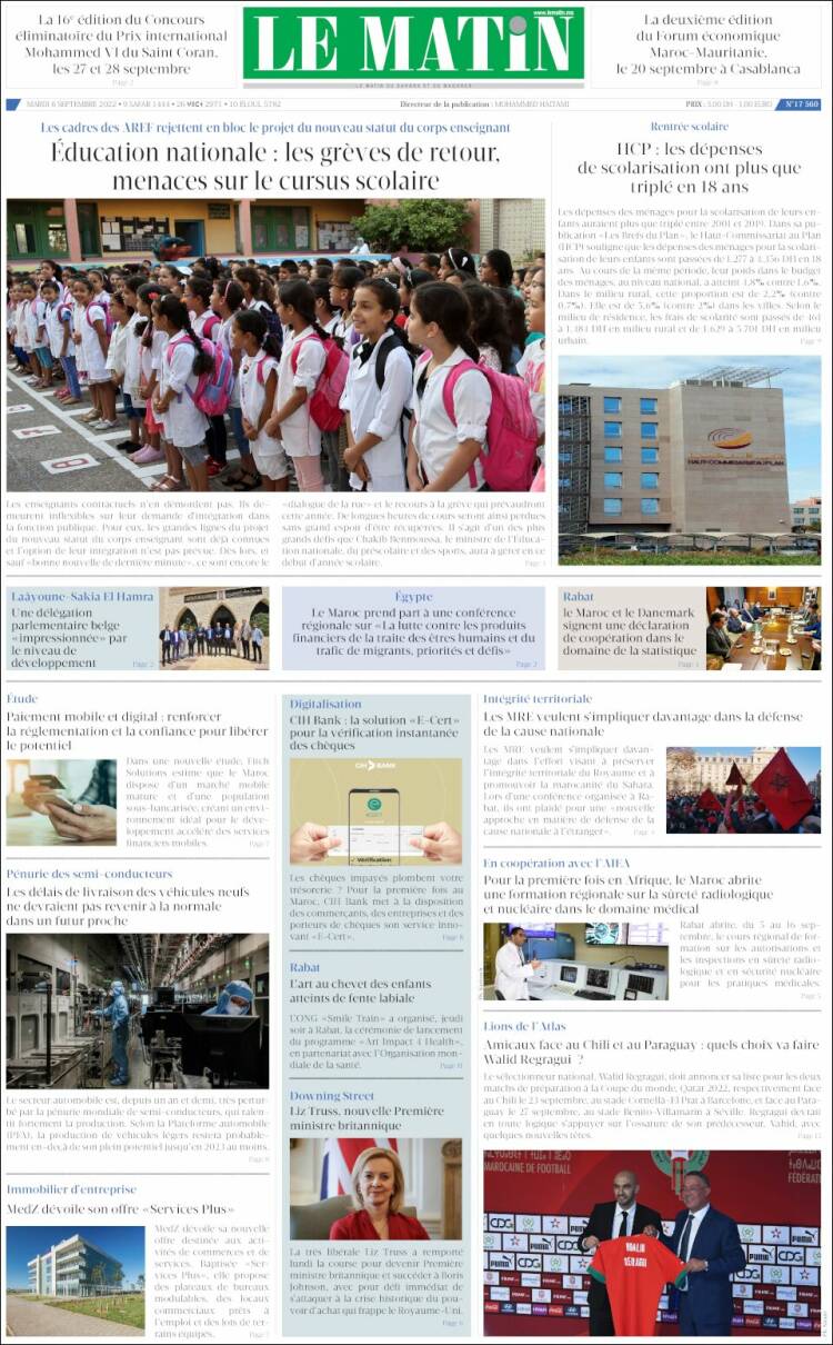 Portada de Le Matin (Marruecos)