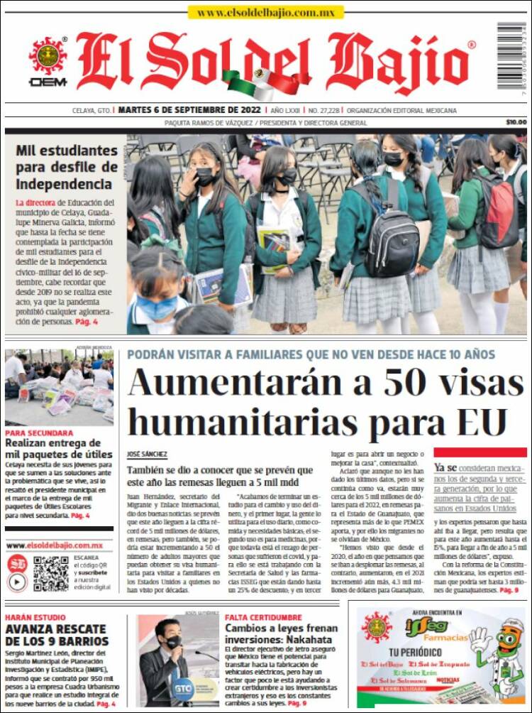 Portada de El Sol del Bajio (M&eacute;xico)