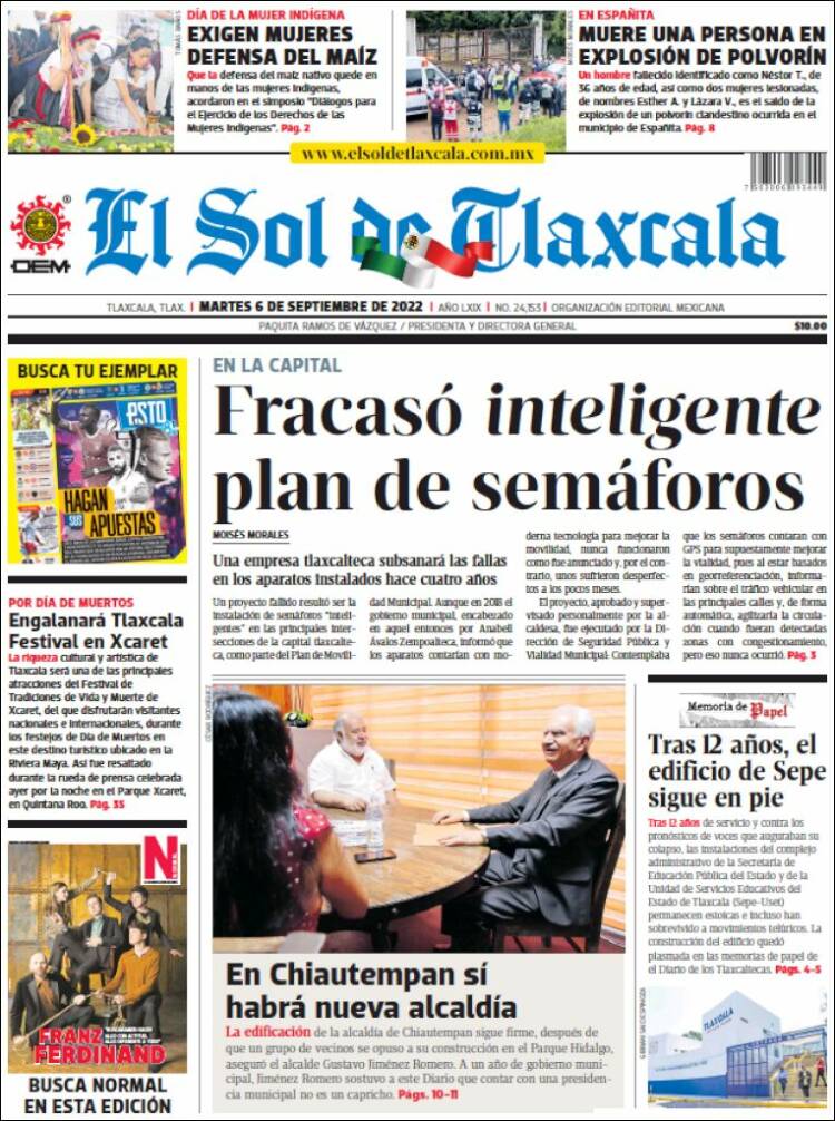 Portada de El Sol de Tlaxcala (M&eacute;xico)
