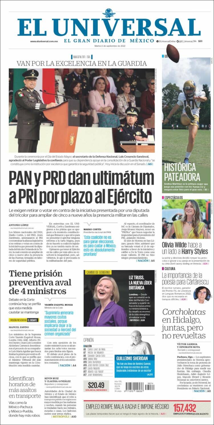 Portada de El Universal (M&eacute;xico)