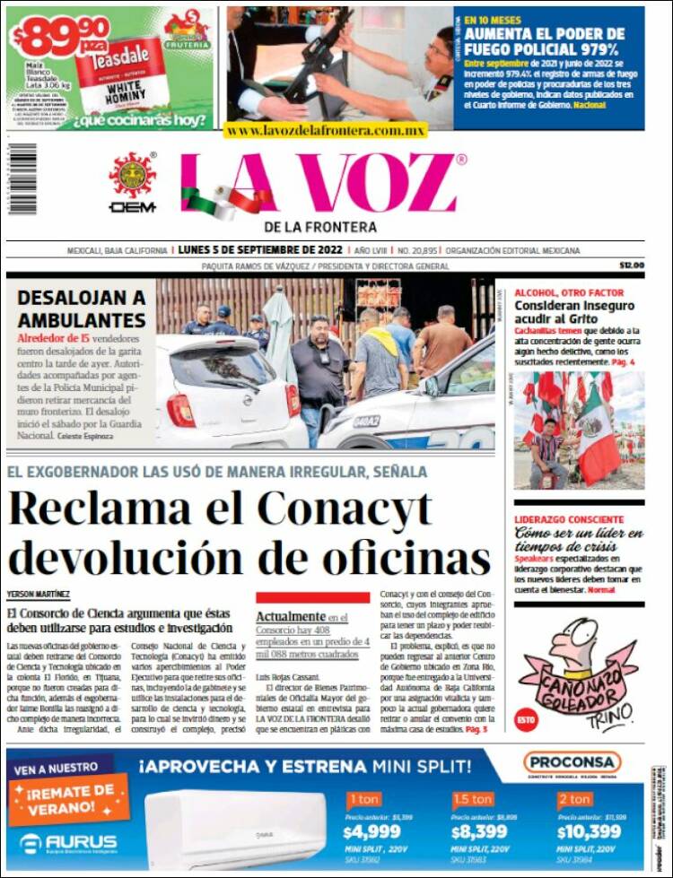 Portada de La Voz de la Frontera (M&eacute;xico)