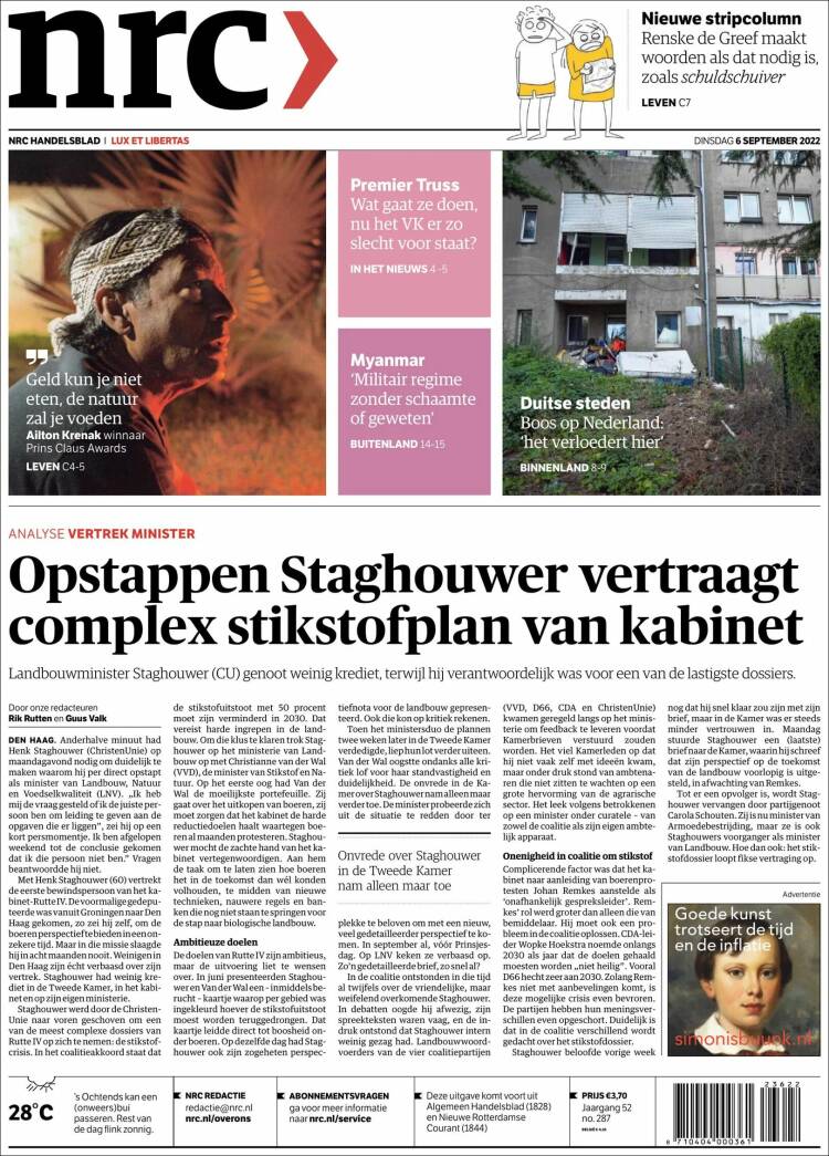 Portada de NRC Handelsblad (Pa&iacute;ses Bajos)