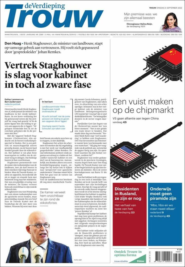 Portada de Trouw (Pa&iacute;ses Bajos)