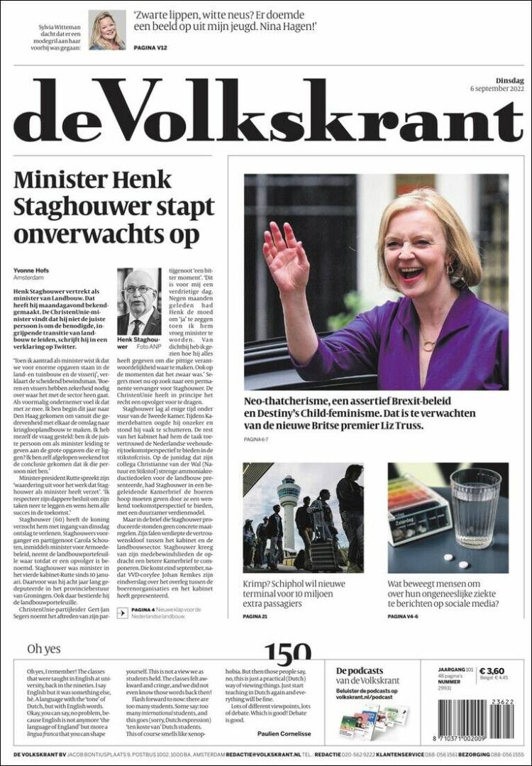 Portada de De Volkskrant (Pa&iacute;ses Bajos)