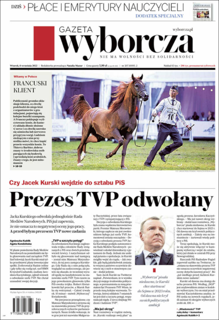 Portada de Gazeta Wyborcza (Polonia)