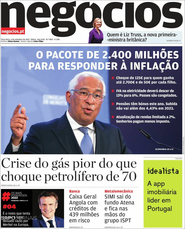 Portada de Jornal de Negócios (Portugal)