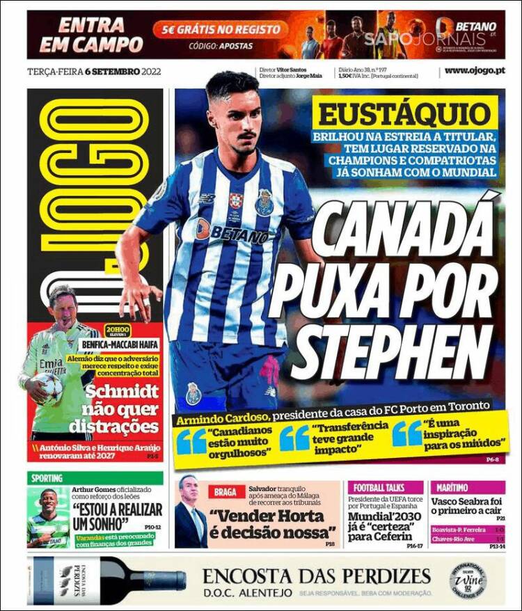 Portada de O Jogo (Portugal)